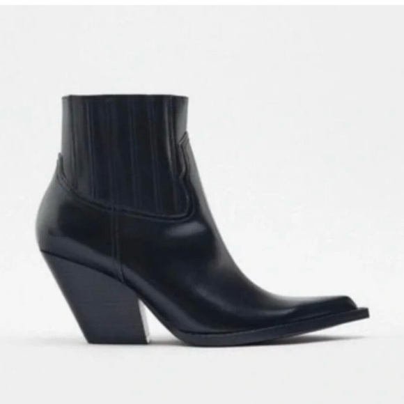 ‼️WOW‼️NEW Zara Black Heeled Cowboy Ankle Boots 3133/010 - Picture 4 of 5
